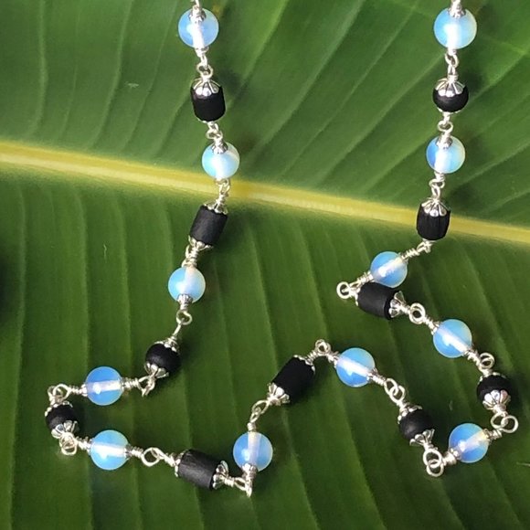 25" black Tulasi with moonstone beads (gemstone for the Moon) - Picture 1 of 13